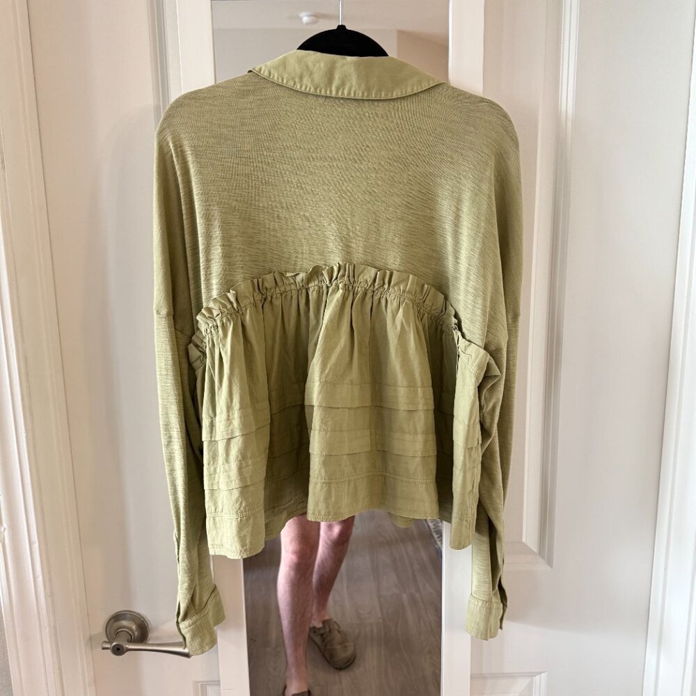 Anthropologie Pilcro Long-Sleeve V-Neck Ruffled Babydoll Top Moss Green Size M - Picture 4 of 4